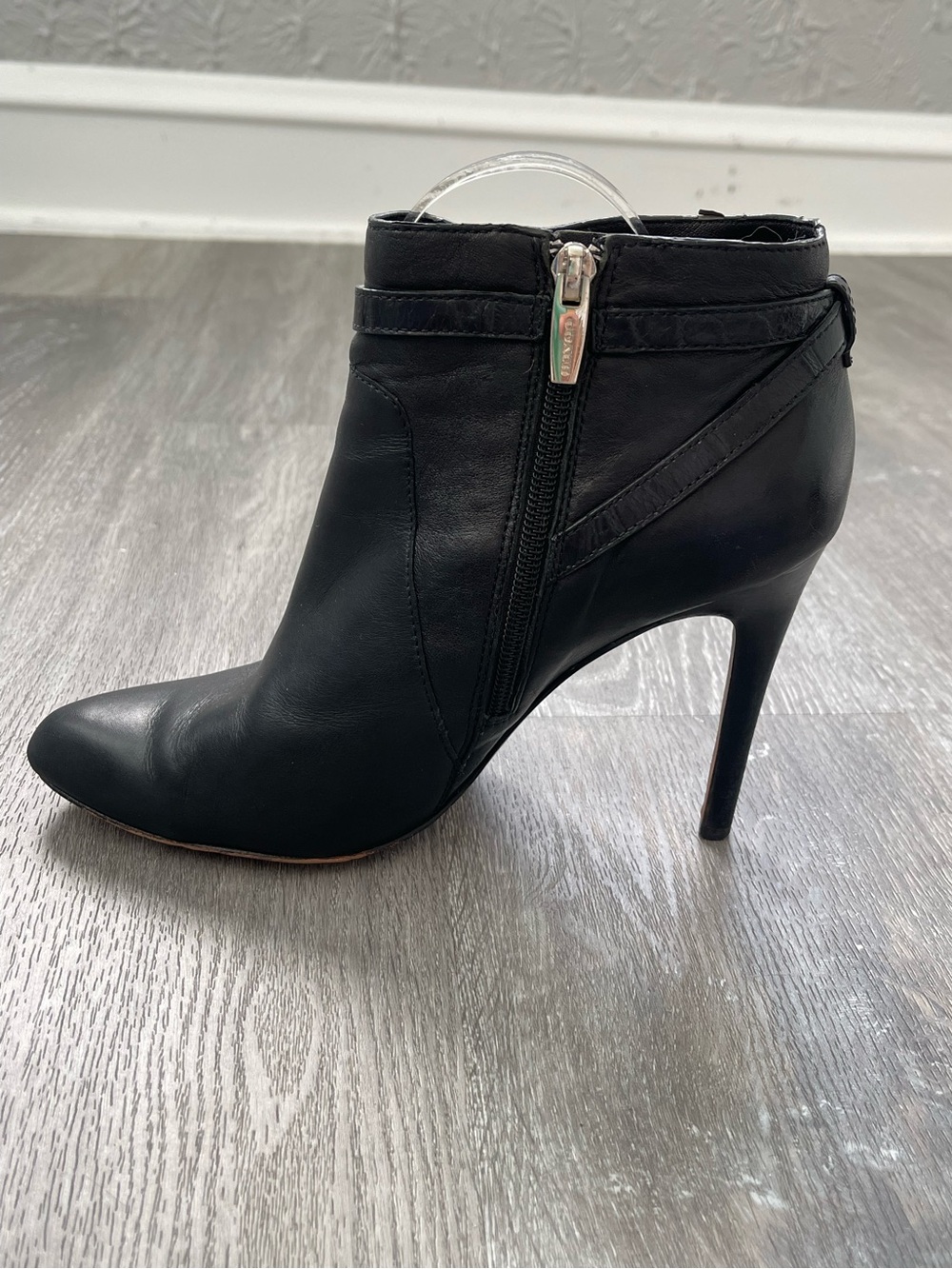 Coach Ursa Ankle Boots Leather Stiletto Black Croc Strap Size 9B - Picture 4 of 5